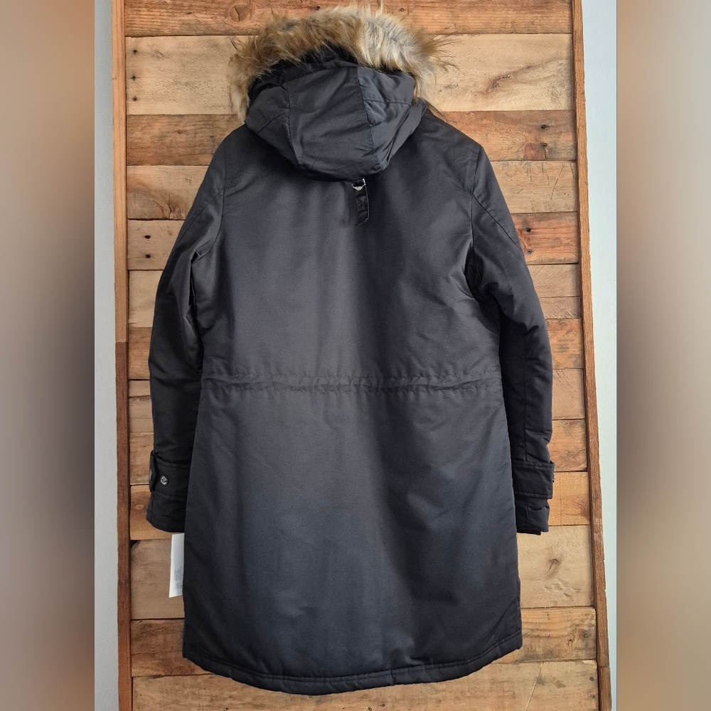 Parka with Faux Fur Hood Mid Length Winter Coat Charcoal Snow Ski Women's Small - Picture 3 of 14